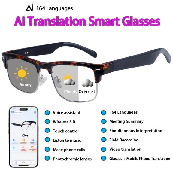 AI Smart Translation Glasses Support Real-Time Translation in 164 Languages. The New Multifunctional Audio Glasses from General Come with Built-In Microphones And Speakers