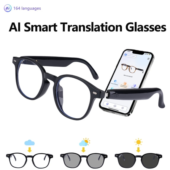AI Smart Translation Glasses With Wireless Audio, Real-Time Voice Translator 164+Languages, Open Ear Wireless Music Smart Glasses For Travel Driving Calls, Compatible With IOS Android, A Festive Gift