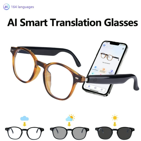 AI Smart Translation Glasses With Wireless Audio, Real-Time Voice Translator 164+Languages, Open Ear Wireless Music Smart Glasses For Travel Driving Calls, Compatible With IOS Android, A Festive Gift