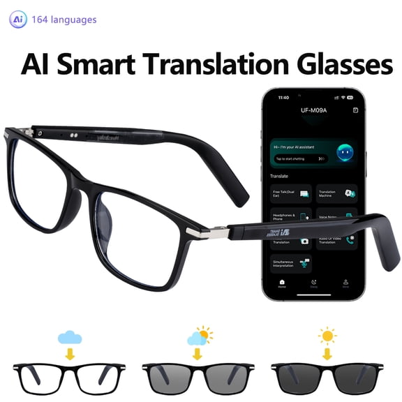 AI Smart Translation Glasses With Wireless Audio, Real-Time Voice Translator 164+Languages, Open Ear Wireless Music Smart Glasses For Travel Driving Calls, Compatible With IOS Android, A Festive Gift