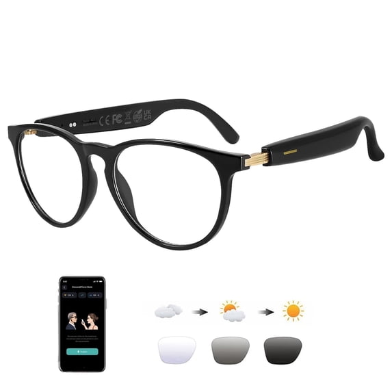 AI Smart Translation Glasses with 164-Language, Photochromic Lenses, Magnetic Charging, AI Voice Assistant for Man/Women