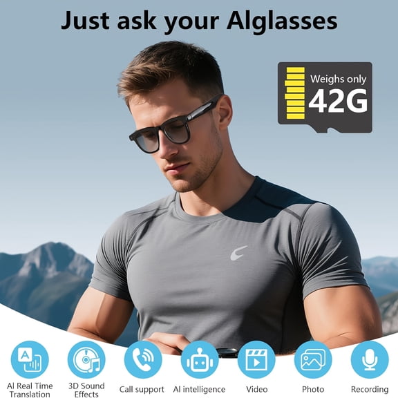 AI Smart Video Glasses: 4K Anti-Shake Recording + Real-Time Translation + GPT Assistant, 5MP HD Camera, Wireless Calling & Music, Dual-Mic Noise Reduction, Long-Lasting Battery Life