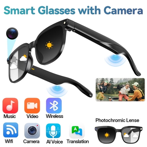 AI Smart Video Glasses 8MP 4K Recording ChatGPT AI Chat Wi-Fi Transfer Wireless Call Real-Time Translation