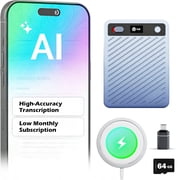 AI Smart Voice Recorder with App Control-Transcribe Translate Summarize to Mind Maps, AI Voice Recorder Compatible with Interviews Lectures Meetings Calls Class, Blue
