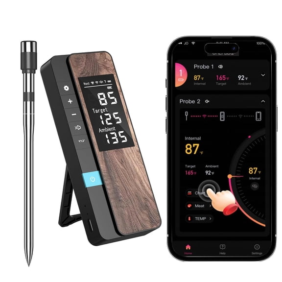 AI Smart Wireless Meat Thermometer, 10X Enhanced Signal and Stability, with High-Accuracy Sensors, Standalone Display Base, Instant Read LCD & App Control for Kitchen,BBQ,Oven,Grill,Air Fryer