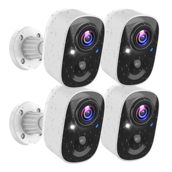 AI Smart Wireless Security Camera, Battery Powered 2K Outdoor Camera with Human Vehicle Pet Detection, Dual-Light Night Vision, IP66 Waterproof, Local & Cloud Storage, 4 Pack