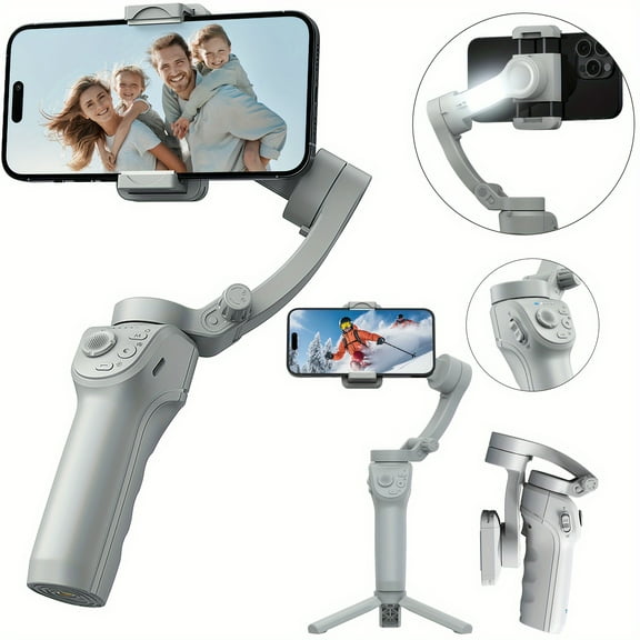 AI Smartphone Gimbal Stabilizer with 3-Axis Anti-Shake, LED Light, Tripod, Object & Face Tracking, 360 Auto Rotation for TikTok Vlog & Live Streaming
