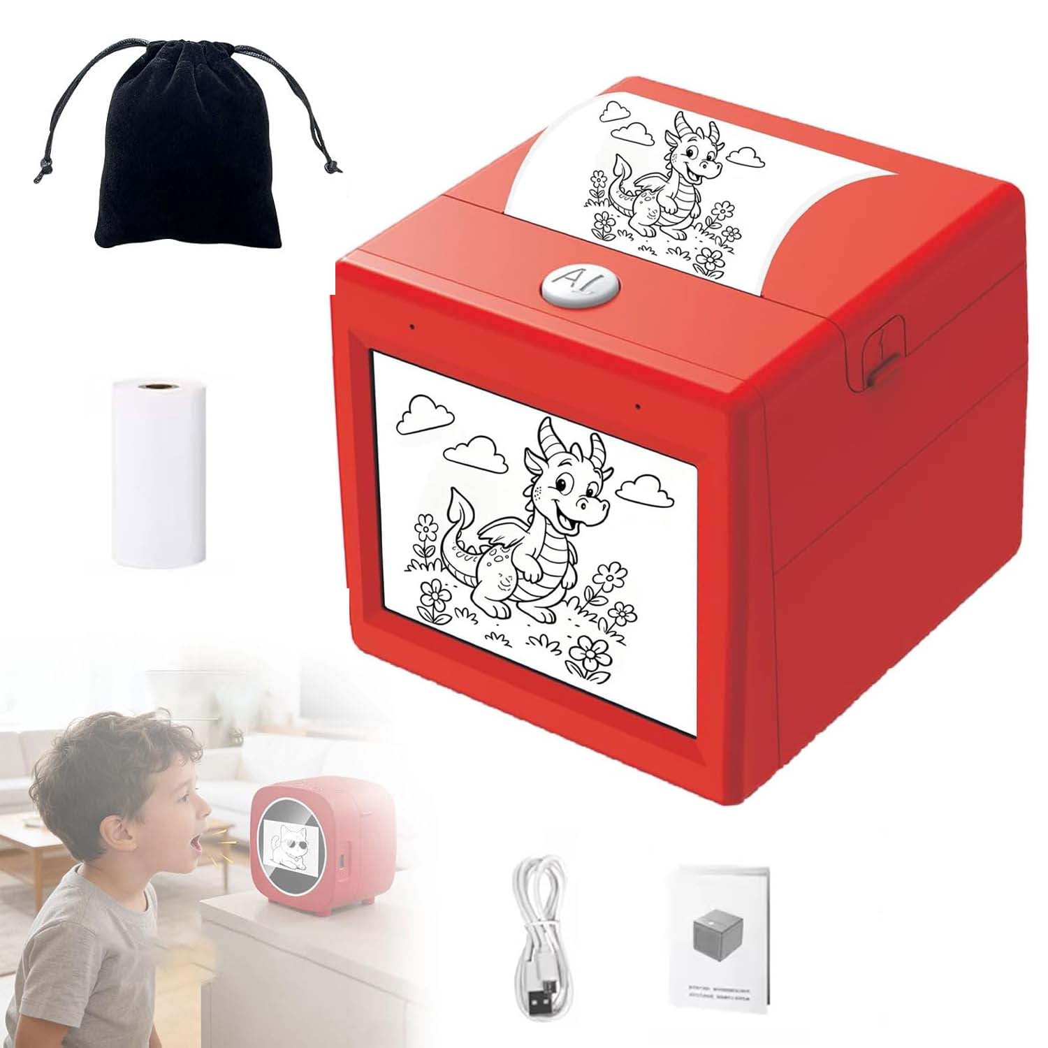 AI Sticker Box Printer, Smart AI Voice Stickerbox Printer Maker with Display, Mini Thermal Label Printer, Inkless Portable Sticker Box for Home, Office, Study & DIY Projects  (B, 1Volume Paper)