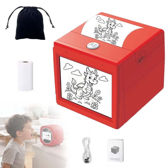 AI Sticker Box Printer, Smart AI Voice Stickerbox Printer Maker with Display, Mini Thermal Label Printer, Inkless Portable Sticker Box for Home, Office, Study & DIY Projects (B, 1Volume Paper)