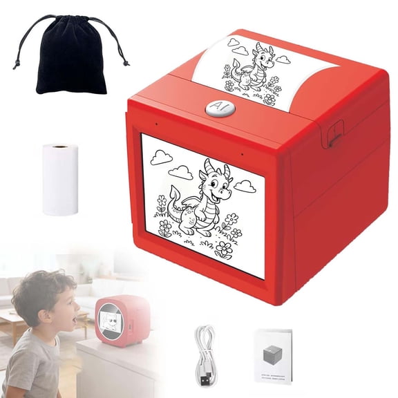 AI Sticker Box Printer, Smart AI Voice Stickerbox Printer Maker with Display, Mini Thermal Label Printer, Inkless Portable Sticker Box for Home, Office, Study & DIY Projects (B, 1Volume Paper)