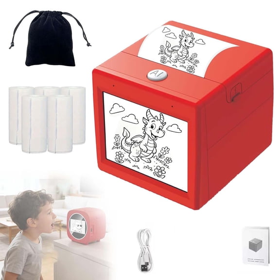 AI Sticker Box Printer, Smart AI Voice Stickerbox Printer Maker with Display, Mini Thermal Label Printer, Inkless Portable Sticker Box for Home, Office, Study & DIY Projects (B, 5Volume Paper)`