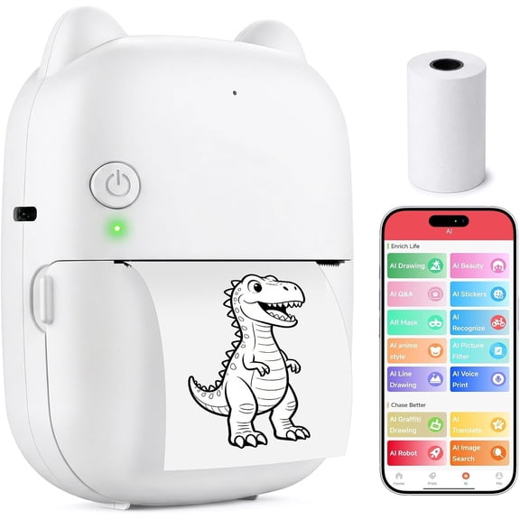 AI Sticker Printer, Mini Sticker Maker Machine for and Adults, Portable Inkless Thermal Printer with Paper, Pocket Photo & Label Maker for DIY, Journals, Study Notes, iOS & Android