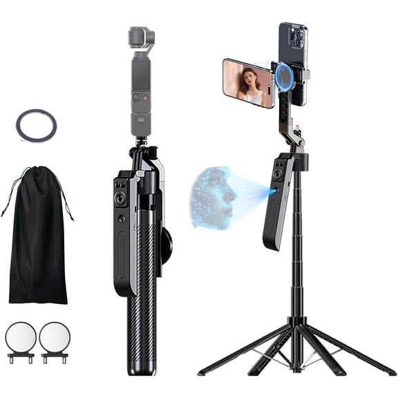 AI Tracking Selfie Stick Tripod, Auto-Follow Magnetic Phone Mount for Vlog Live Video, 72" Extendable Bluetooth Remote Tripod Stand for iPhone Android, YouTube TikTok Streaming