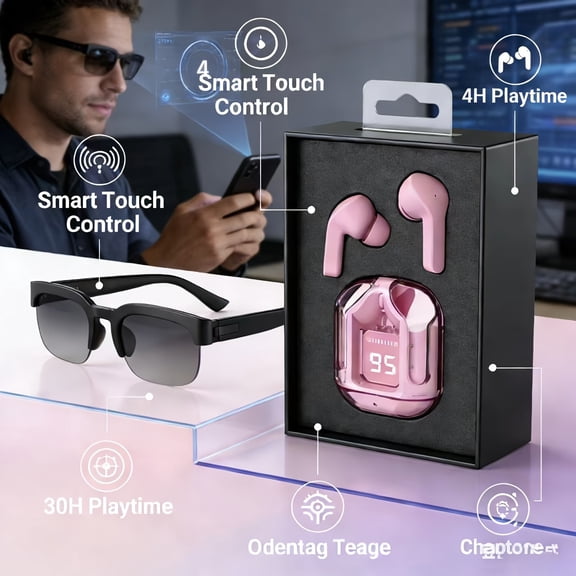 AI Translation Audio Smart Glasses Wireless Mic Multi-Language Instant Translation Rechargeable Sports Music Eyewear