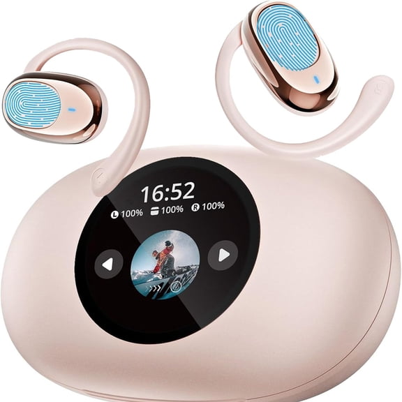 AI Translation Earbuds BT5.3 Real-Time Translator with LCD Touchscreen for iPhone Android Travel Business-Pink