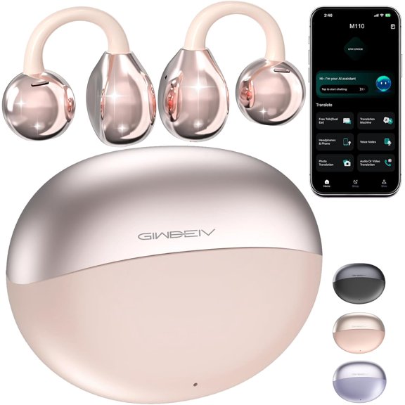 AI Translation Earbuds Real Time, 164 Language Translator Earbuds, 3-in-1 Wireless Clip on Earbuds, Bluetooth 5.4 Headphones, Translating Device for Travel Business Learning (Pink)