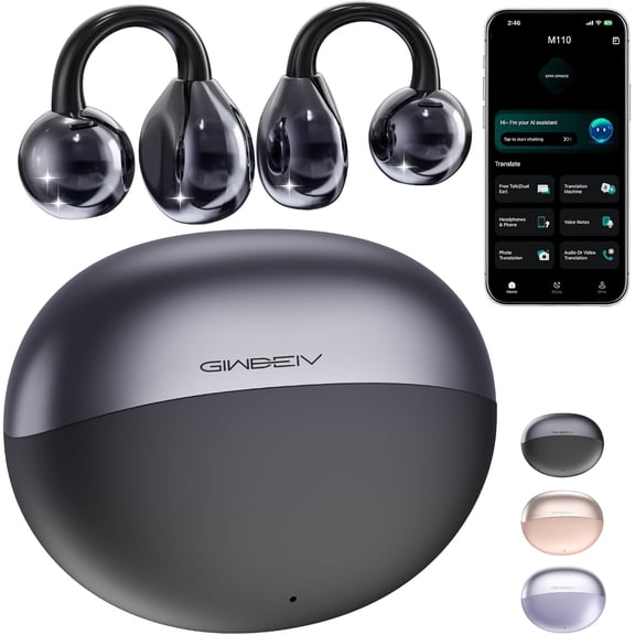 AI Translation Earbuds Real Time, 164 Language Translator Earbuds, 3-in-1 Wireless Clip on Earbuds, Bluetooth 5.4 Headphones, Translating Device for Travel Business Learning (Black)