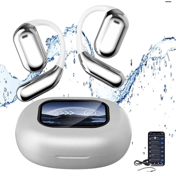 AI Translation Earbuds Real Time,IPX5 Waterproof Open-Ear Earbuds,Featuring 128 Language Translator,Bluetooth 5.4,Touch Control,Sweat-Resistant & 30-Hour Battery Life for Running,Cycling & Workouts