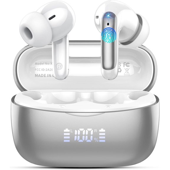 AI Translation Earbuds Real Time Voice Translator Device with Audio & Video Calls, 164 Languages, Bluetooth 5.4 Translator Earbuds with APP, Instant Language Translator, Light Silver
