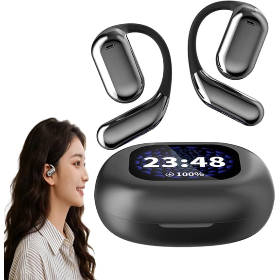 AI Translation Earbuds Real Time, Wireless Bluetooth Language Translator Device with 128+ Languages, Ear-Hook Design, Low Latency, Offline & Noise Canceling for Travel Business (Black)