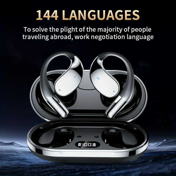 AI Translation Headset - 144 Language Real-Time Translator, Bone Conduction Wireless, 6-Mic Noise Cancelling, HD Voice for Business/Travel/Running, Works with All Phones