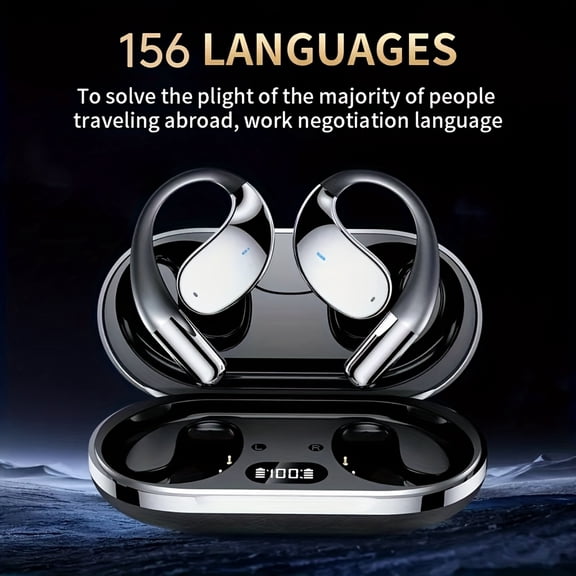 AI Translation Headset | Bone Conducting Wireless, Real-time Translation in 156 Languages, 6 Mics Intelligent Noise Cancellation, Touch Control, Deep Bass, USB Charging - BIBEARBIBEAR