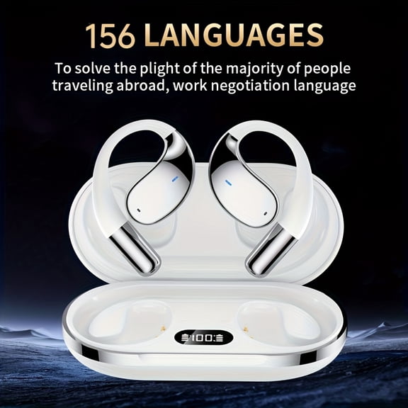 AI Translation Headset | Bone Conducting Wireless, Real-time Translation in 156 Languages, 6 Mics Intelligent Noise Cancellation, Touch Control, Deep Bass, USB Charging - General