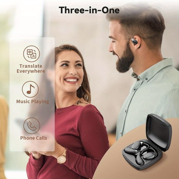 AI Translation Headset with 150 Languages, Dual Mic for Business Travel & Online Meetings, HiFi Clear Call, iOS/Android Compatible