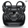 thumbnail image 1 of AI Translation Open Ear Headphones with Earhook, Bluetooth 5.4 Bone Conduction Earbuds with 163 Languages, 67H Playtime IPX7 Waterproof for Office/Workout/Travel, Black, 1 of 8