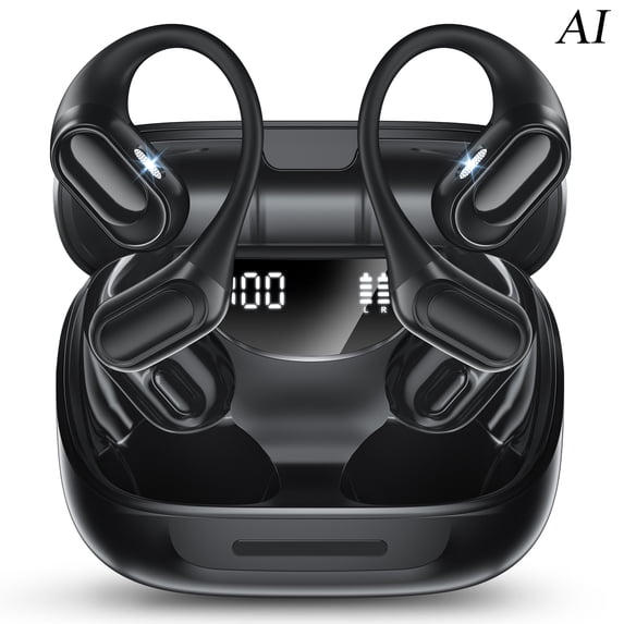 AI Translation Open Ear Headphones with Earhook, Bluetooth 5.4 Bone Conduction Earbuds with 163 Languages, 67H Playtime IPX7 Waterproof for Office/Workout/Travel, Black