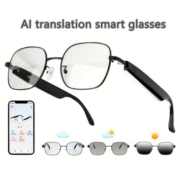 AI Translation Smart Glasses | 164 Languages & 4 Modes Translator | 6H Battery & Auto Brightness | Meeting Recording & Call Translation | Business & Cross-Cultural Communication | Sleek Unisex Design