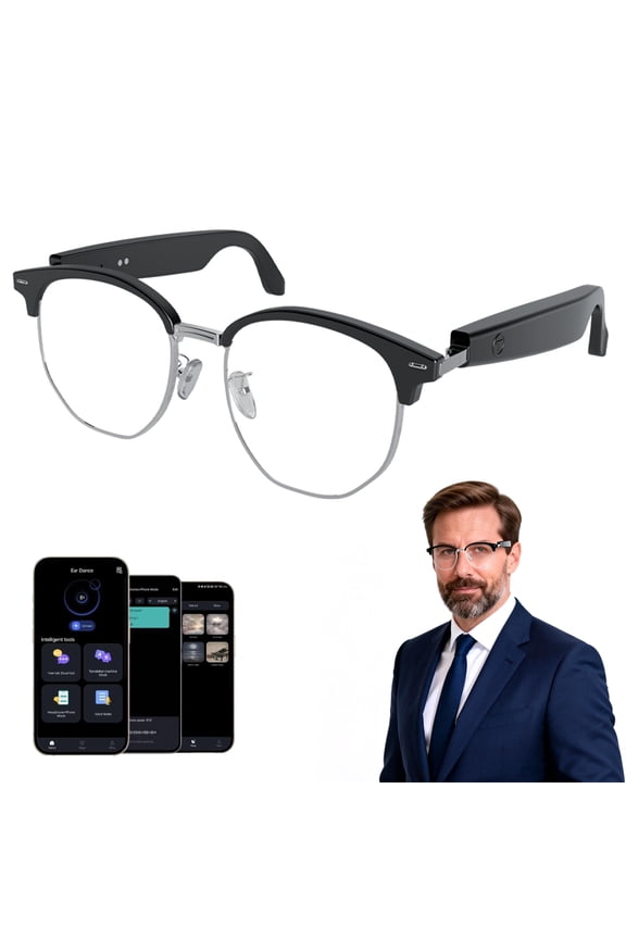 AI Translation Smart Glasses with 164 Languages, Open Ear Sound Mic & Speakers, Transitions Lenses, Real-Time Voice Translator for Travel & Business (Gold)