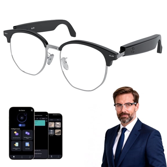 AI Translation Smart Glasses with 164 Languages, Open Ear Sound Mic & Speakers, Transitions Lenses, Real-Time Voice Translator for Travel & Business (Silver)