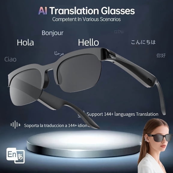 AI Translation Smart Glasses, AI Translator, Translation Headset, Translation Glasses, Built-In Mic/Speaker, 144+ Language Translation, Hifi Sound Quality, for Travel, Outdoor, Office