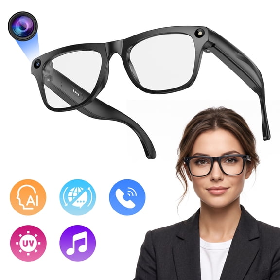 AI Translation Smart Glasses for Men Women, HD Camera, Bluetooth 5.3 Wireless Calling Hands-Free , Voice Assistant Chat-GPT/Gemini, Music Control Player, 3 Pair UV Protection Lenses