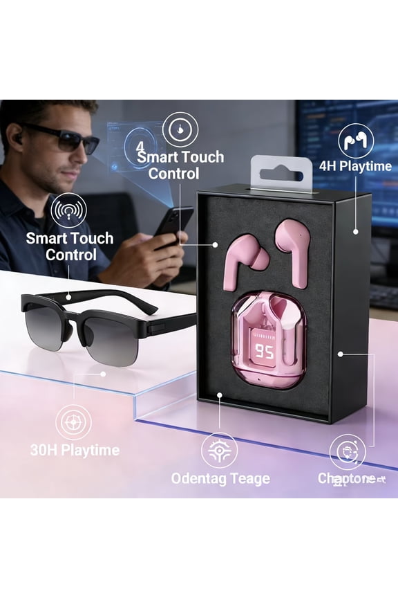 AI Translation Smart Glasses, Multilingual Real-Time Online Translation, Built-in Mic & Hi-Fi Sound, Rechargeable Wireless Audio Glasses, Multifunctional Sports Eyewear for Daily Use