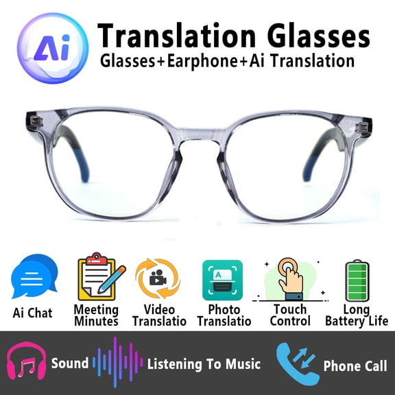 AI Translation Smart Glasses with 164+ Language, Bluetooth Glasses with Photochromic Lenses for Men&Woman, Ideal Gift for Office/Travel