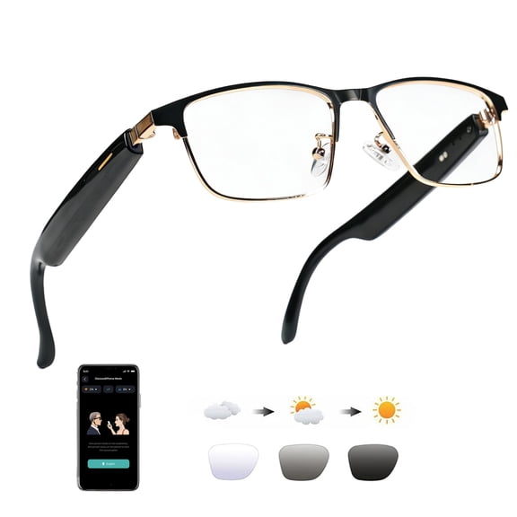 AI Translation Smart Glasses with 164+ Language, Bluetooth Glasses with Photochromic Lenses for Men&Woman, Ideal Gift for Office/Travel
