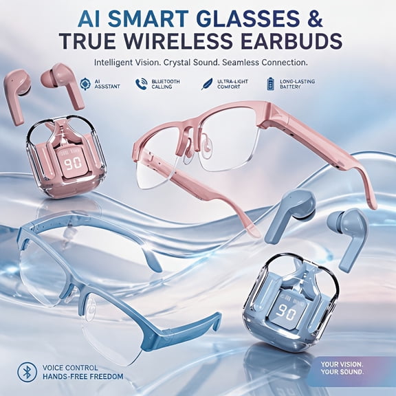 AI Translation Smart Glasses with Open-Ear Wireless Headset, Hi-Fi Smart Audio Glasses for Travel, Great Gift for Holidays and Tech Enthusiasts