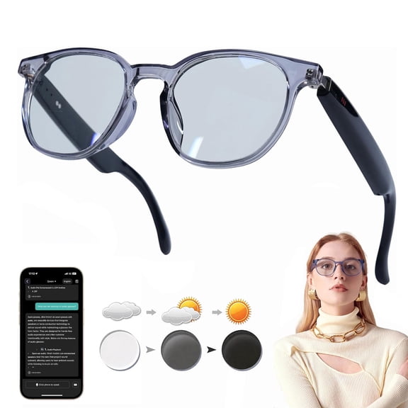 AI Translation Smart Glasses, Bluetooth Audio Glasses with Anti-Blue Light Lenses, Open-Ear Voice Control for Travel & Daily Use