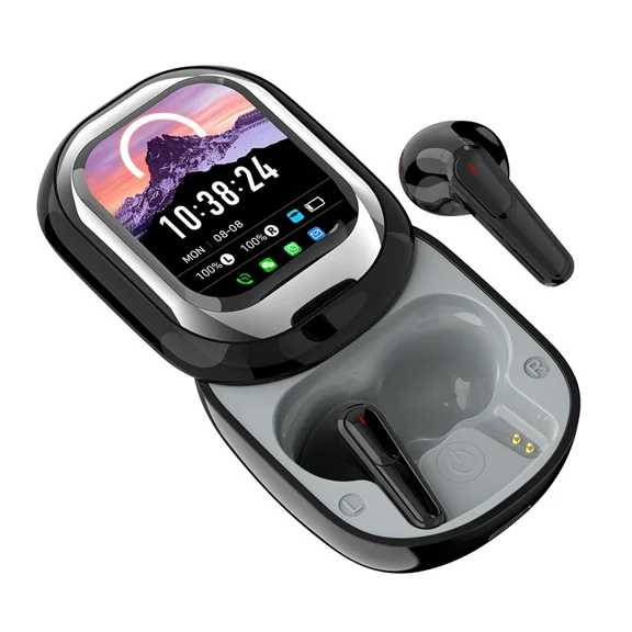 AI Translation Wireless Earbuds with Smart Touch Screen Case, Bluetooth 6.0 Noise Cancelling, 134+ Languages, IPX5 Waterproof, Black Color
