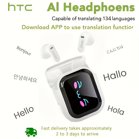 AI Translator Headset Real-Time 131+ Languages, Wireless 6.0, Long Battery, Touch Control, Smart LCD, Gaming Mode, for PC/Phone/Tablet, Travel/Business/Gaming, Lightweight, Premium Sound