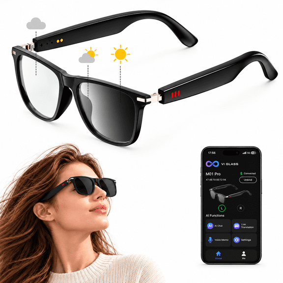 AI Translator Smart Glasses, Bluetooth 5.4 Open Ear Glasses, Hands-Free Call & Music, Voice Recorder, Lightweight for Meeting Record, Business & Travel