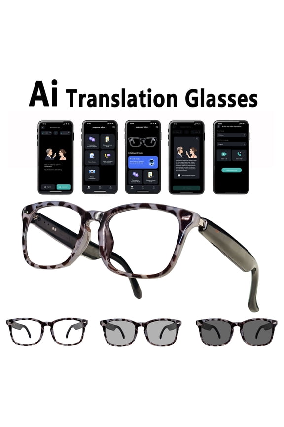 AI Translator Smart Glasses for Men Women, Bluetooth Audio Sunglasses with Photochromic Lenses, Voice Assistant, Real-Time Translation for Travel Meeting Trade Business