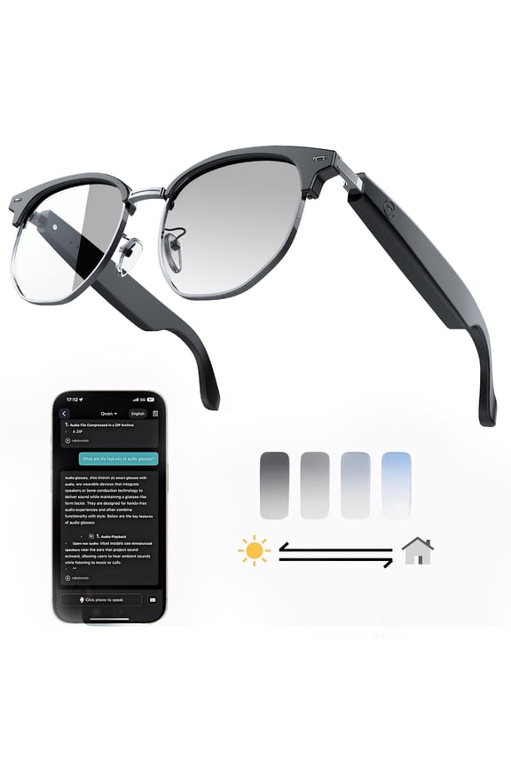 AI Translator Smart Sunglasses - 164 Language Real-Time Translation, UV400 Polarized Photochromic Lenses, Bluetooth 5.3, IPX5 Waterproof, Hands-Free Calling (Brown)