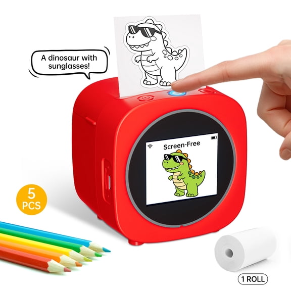 AI Voice-Activated Sticker Printer for Boys And Girls, No Ink, Wireless,Screen-Free Imagination Toy with Safe BPA-Free Paper Rolls,Portable Thermal Mini Inkless Printer