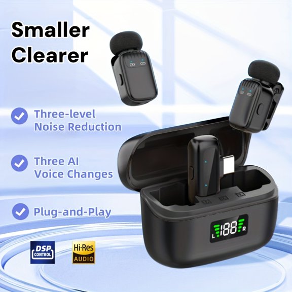 AI Voice Change Wireless Mini Lavalier Microphone One To Two Cell Phone Live Shooting Noise Reduction Radio Microphone, 328 Feet Transmission Distance, 30 Hours Comprehensive Battery Life