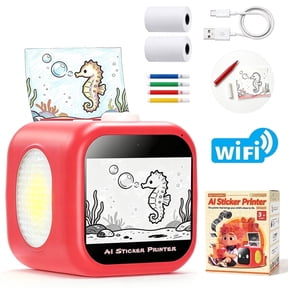 AI Sticker Printer, Portable Wireless Bluetooth Mini Thermal Printer, Inkless Pocket Drawing Printer for Children Coloring Sketch Study Notes DIY Cartoon Sticker, USB Rechargeable Educational Toy