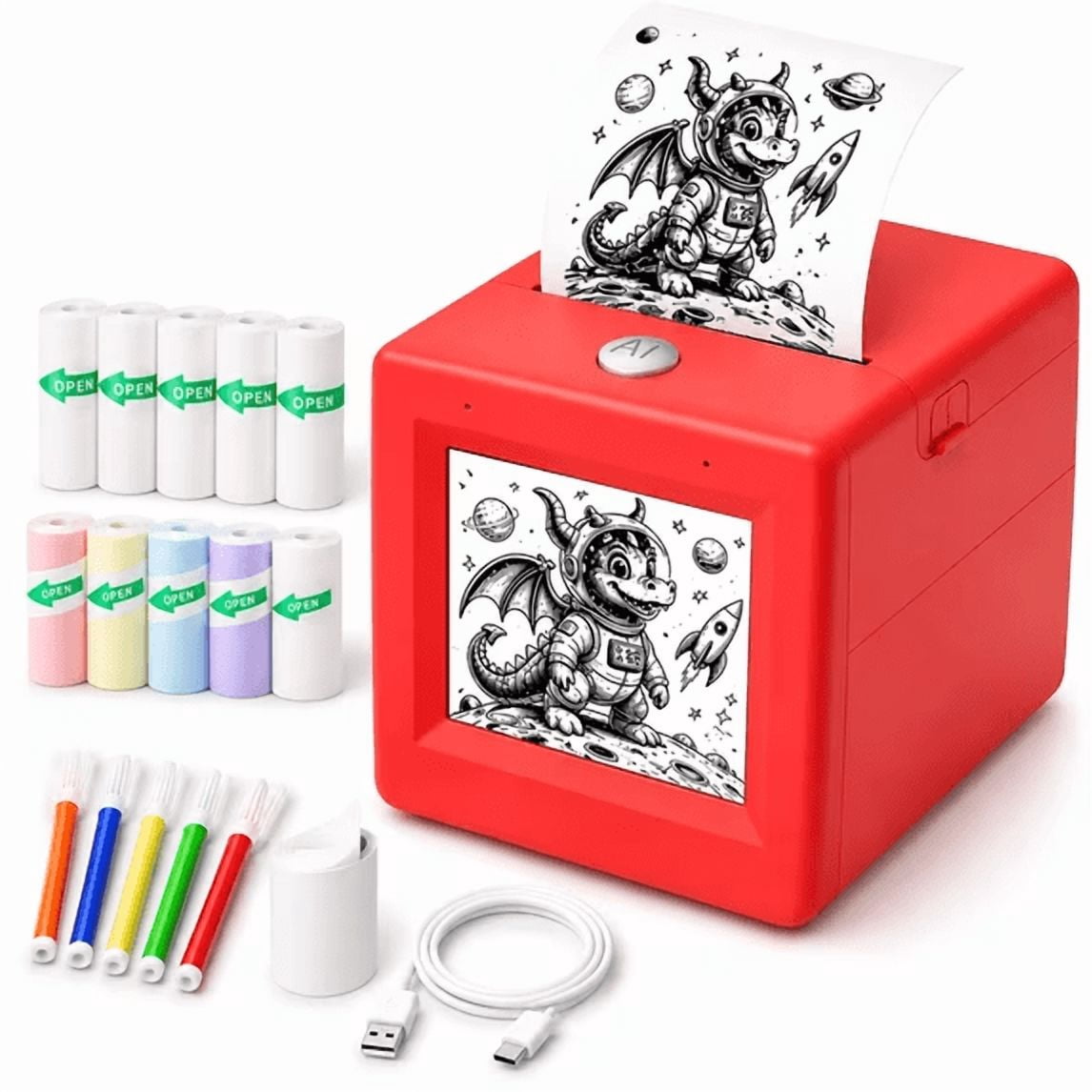 AI Voice-Powered Sticker Maker, Portable Thermal Printer with 6 Art ...