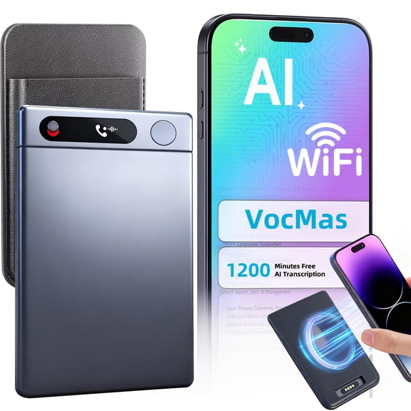 AI Voice Recorder, Agentic AI Notetaker, 103 Languages Translate, Call Record, WiFi Transfer, LED Display, Magnetic Case, App Control
